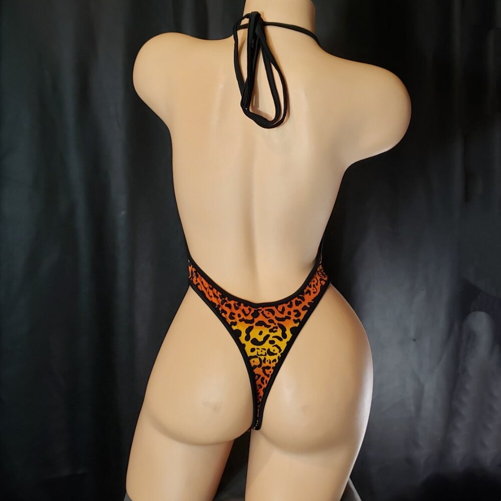 Sexy Plunge Front Thong Back One Piece in Animal Print - Picture 3 of 4